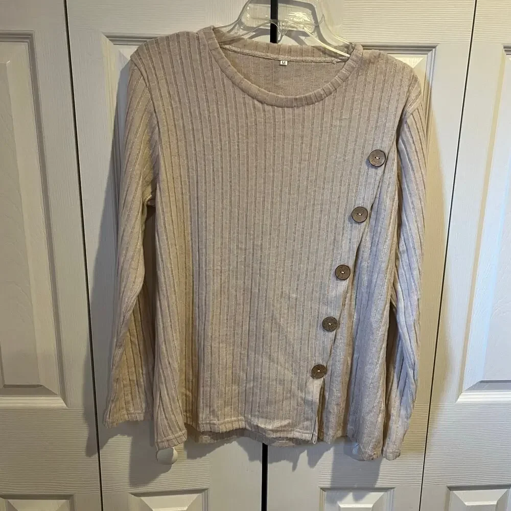 Ribbed Knit Sweater Tan Medium